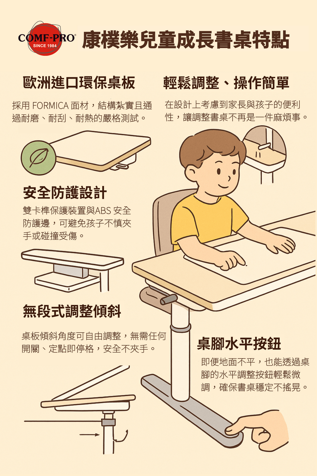 康樸樂兒童成長書桌特點 康樸樂兒童成長書桌特點